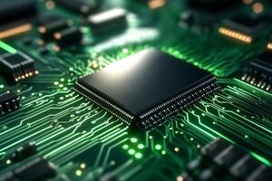 Central processing unit generating glowing light on circuit board photo
