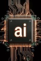 Artificial intelligence chip glowing on circuit board photo