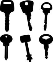 Set of Car Key Shapes Isolated on White Background, Security Keys, Black Silhouettes vector