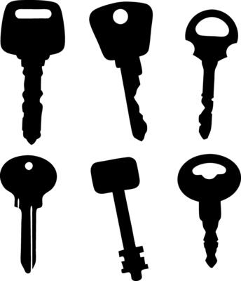 Set of Car Key Shapes Isolated on White Background, Security Keys, Black Silhouettes