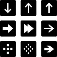 Black Squares Icons Set Down, Up, Right, Forward, Arrows, Grid Symbol Design, Flat vector