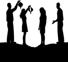 Silhouette of People Holding Lanterns in a Gathering, Outdoor Celebration, Black and White vector