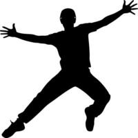 Silhouette of Young Man Jumping With Arms Outstretched, Isolated on White Backdrop vector