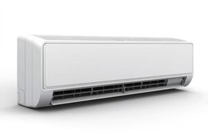 Modern air conditioner providing cooling comfort on white background photo