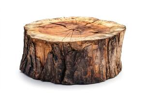 Tree trunk showing growth rings on white background photo