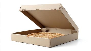 Half Open Pizza Box Displaying Delicious Cheese Slice photo