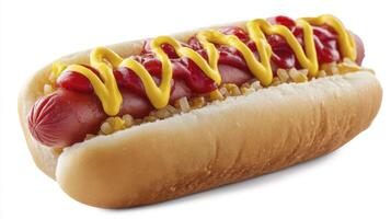 Hot Dog With Mustard on Bun for Fast Food Concept photo