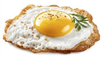 Egg With Herbs Cooked to Perfection on White Background photo