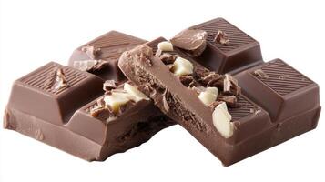 Broken Chocolate Bar Isolated on White for Dessert Promotions photo