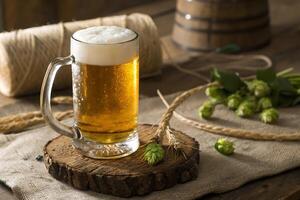 Fresh Beer Mug with Hops and Wheat Image photo