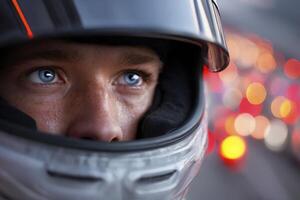 Intense Eyes of Racer Through Helmet Visor photo