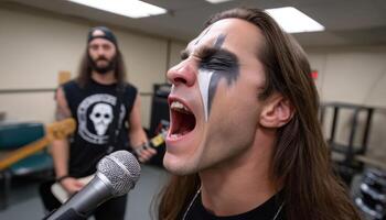 Rehearsal rock performance music studio band practice energetic atmosphere close-up view passion for music photo