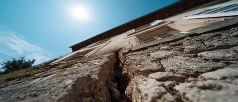 Cracked wall structure urban environment architectural photography low angle view structural integrity photo