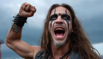 Powerful performance at metal festival outdoor stage music event dynamic atmosphere close-up view rock culture photo