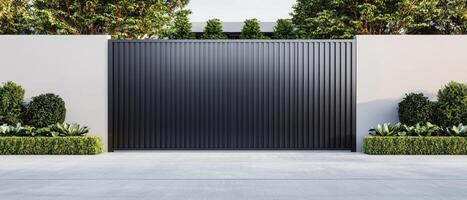 Modern black gate design urban setting architectural photography contemporary environment front view aesthetic appeal photo