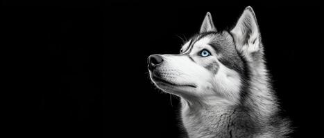 Majestic siberian husky portrait studio setting black background focused view animal photography photo