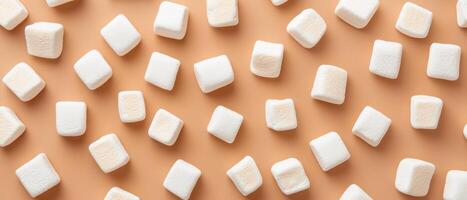 Marshmallow arrangement on beige background food photography creative composition studio environment photo