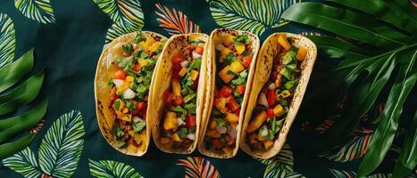 Tasty taco feast mexican street food photography tropical vibes top-down view culinary delight photo