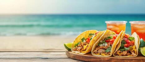 Enjoying tacos and refreshing drinks at the beach food photography tropical environment scenic view photo