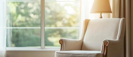 Cozy reading nook home interior photography bright daylight close-up view comfort and relaxation photo