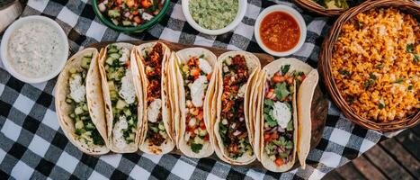 Taco feast celebration local food market culinary event urban setting overhead view gastronomic delight photo