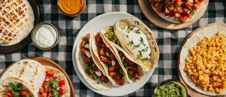Savoring delicious tacos home kitchen food photography cozy atmosphere top-down view culinary delight photo