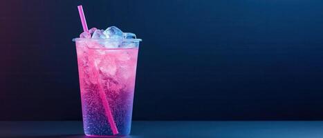 Refreshing colorful drink with ice studio beverage photography vibrant background close-up beverage concept photo