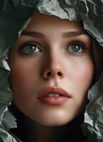 Emotional portrait of a young woman studio photography intimate close-up expressive photo