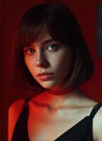 Emotive portrait of a young woman intimate setting photography captivating mood close-up reflection photo