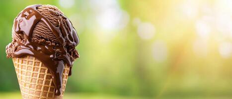 Indulging in chocolate ice cream cone outdoor park food photography sunny environment close-up view photo