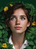 Portrait of a young woman surrounded by greenery nature photography calm environment outdoor viewpoint photo