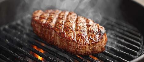 Grilling tender steak outdoors backyard bbq food photography summer evening culinary delight photo