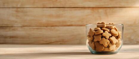 Homemade dog treats in glass jar rustic kitchen food photography cozy environment close-up view photo