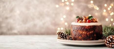 Celebrating the holidays with a festive cake display cozy kitchen food photography warm atmosphere close-up view photo