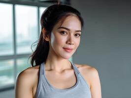 Fitness enthusiast training in modern gym dynamic lifestyle portrait urban environment motivational concept photo