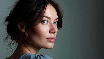Captivating portrait of a woman studio setting photography soft lighting close-up beauty concept photo