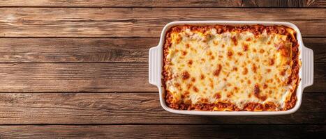 Baking comforting lasagna rustic kitchen food photography cozy atmosphere top view culinary delight photo