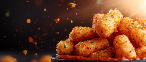 Delicious fried snacks in a cozy restaurant setting captured in a warm ambient light photo