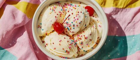 Delicious ice cream sundae summer picnic food photography colorful setup aesthetic view sweet treats photo