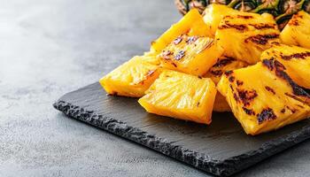 Grilled pineapple slices outdoor bbq food photography bright setting close-up view tropical flavor photo