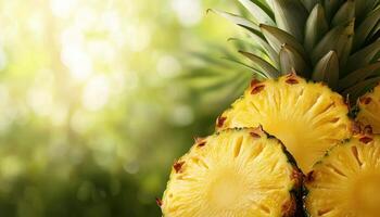 Slicing fresh pineapple tropical garden food photography vibrant environment close-up view natural delights photo