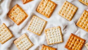 Baking crunchy crackers at home kitchen recipe guide cozy environment top-down view delicious snacks photo