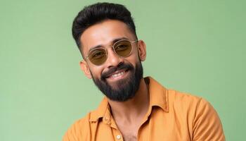 Casual portrait of a stylish man studio photography vibrant atmosphere front view personal branding photo
