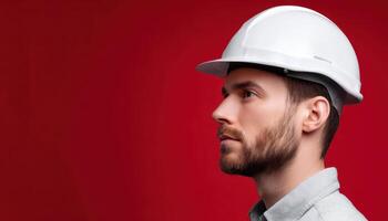 Construction professional portrait studio setting image of man in hard hat profile view safety concept photo