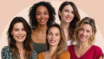 Empowering women beauty and confidence studio setting portrait collection bright environment group view self-love concept photo