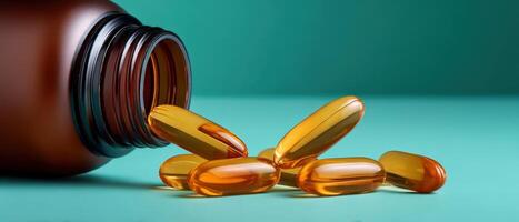 Spilling health nutritional supplements in focus studio setting product photography wellness concept photo
