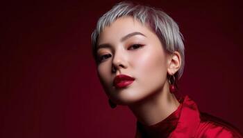 Glamorous fashion portrait of a woman studio setting high-contrast lighting bold beauty concept photo