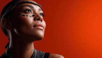 Cultural portrait of a woman with tribal makeup studio photography dramatic lighting close-up identity exploration photo