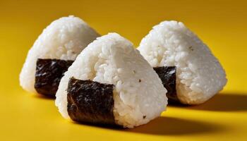 Delicious onigiri rice balls preparation japan food photography minimalist close-up culinary art photo