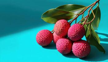 Vibrant lychee fruit composition tropical setting food photography bright background close-up shot photo